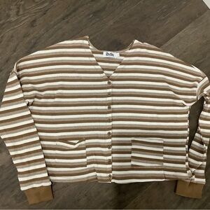 Rhythm Brown and White Striped Long Sleeve Top